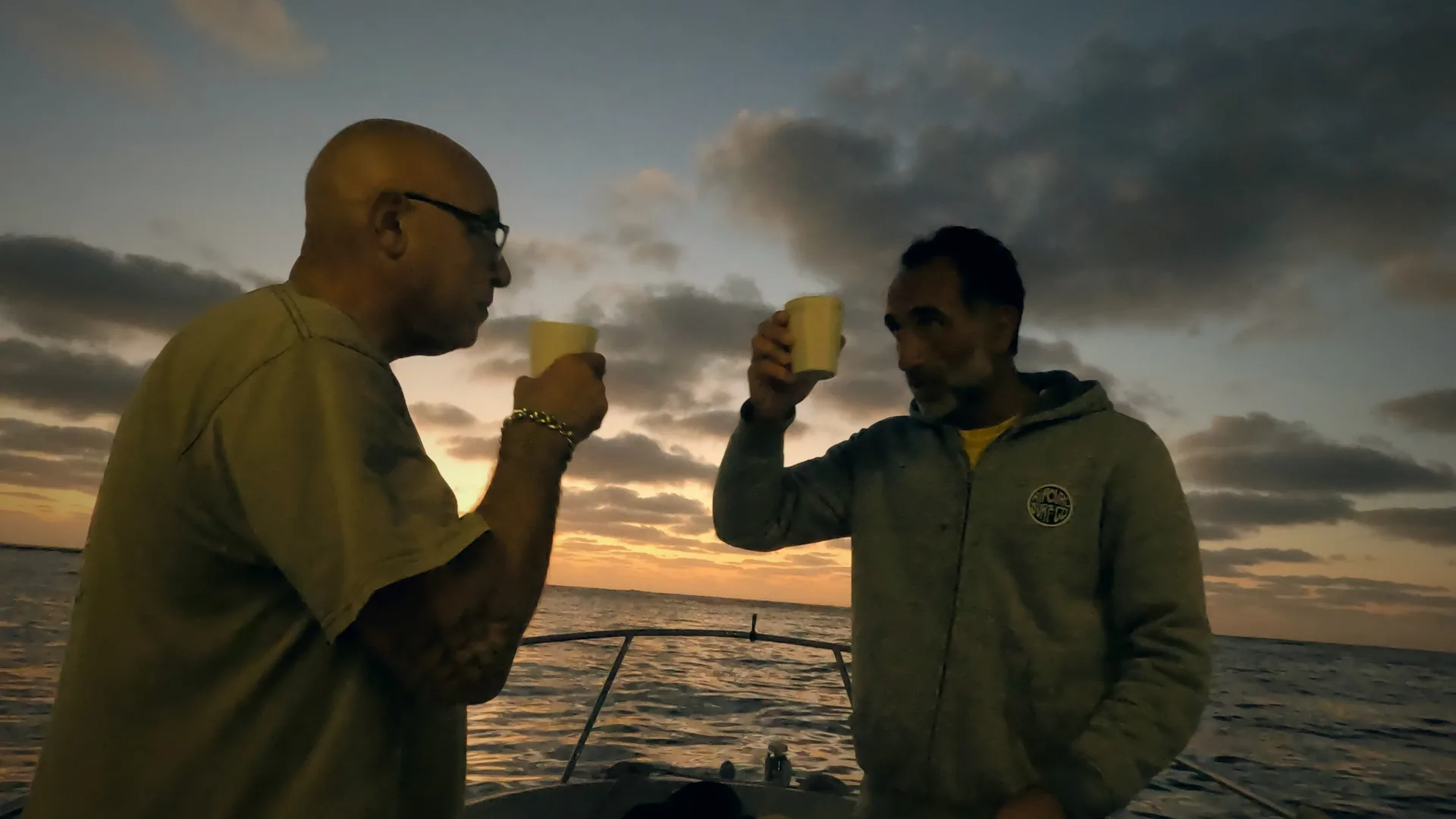 Tea on the boat at sunset